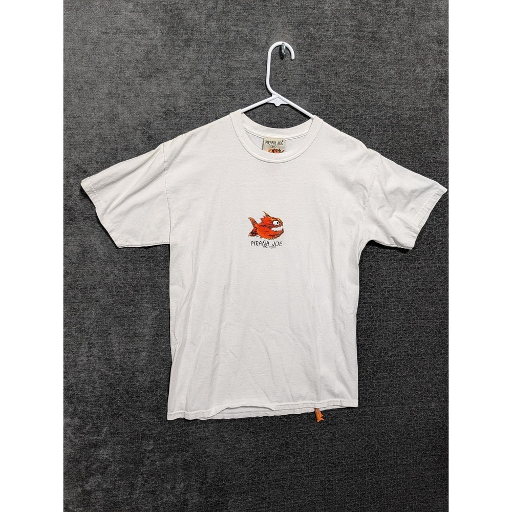 Pirana Joe Antigua Graphic T-Shirt White Orange Fish Print Mens Medium 1711